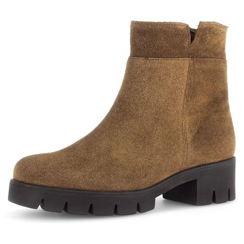 Stiefelette GABOR, Damen, Gr. 40, braun (cognac), Veloursleder, unifarben, klassisch, Schuhe, Blockabsatz, Boots, Chunky-Boots mit Innenreißverschluss