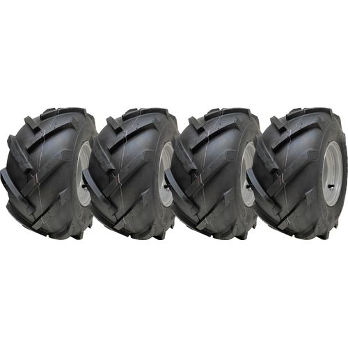 18x9.50-8 Reifen mit offener Mitte auf Felgen mit Stollen Rotovator 4 Zoll PCD (Satz mit 4 Stück)