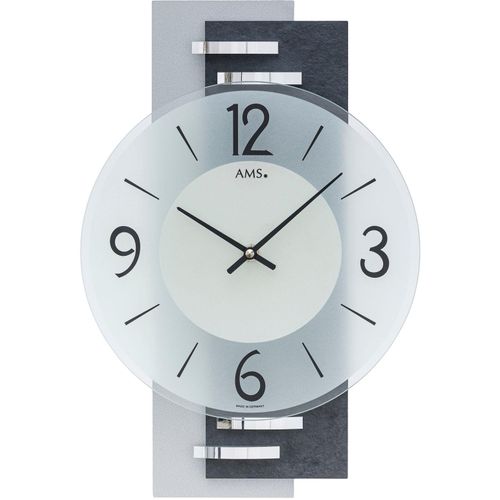 Wanduhr AMS, grau (grau, schwarz), Wanduhren, B/H/L: 22cm x 5cm x 36cm, Exklusiv-Modell, Quarzuhr, Made in Germany, Holz, Wohnzimmer,Esszimmer