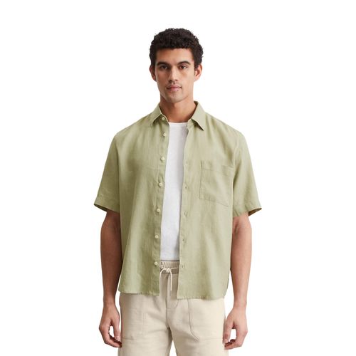 Leinenhemd MARC O'POLO, Herren, Gr. L, N-Gr, summer sage, Web, Obermaterial: 100% Leinen, regular fit, Kurzarm, Hemden, mit aufgesetzter Brusttasche