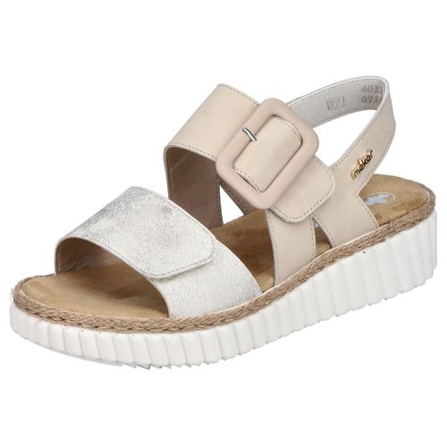 Sandale RIEKER, Damen, Gr. 40, beige (hellbeige), Lederimitat, sportlich, Schuhe, Sommerschuh, Sandalette, Keilabsatz, mit zwei Klettverschlüssen, Topseller