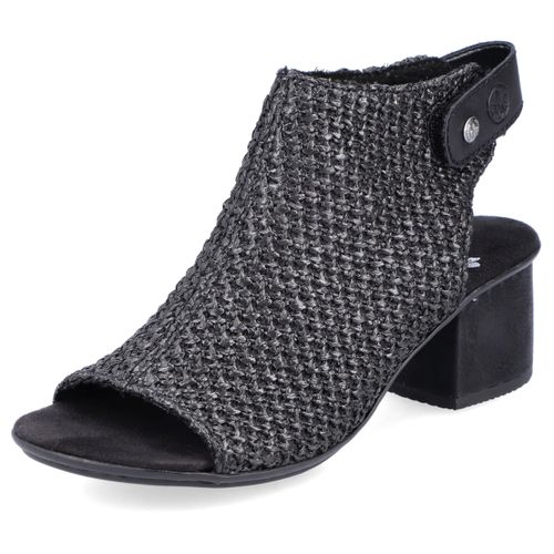 Sandalette RIEKER, Damen, Gr. 36, schwarz (schwarz, schwarz), Textil, Schuhe Schaftsandale Sandalette, Sommerschuh, Sandalette, Blockabsatz, in modischer Flecht-Optik