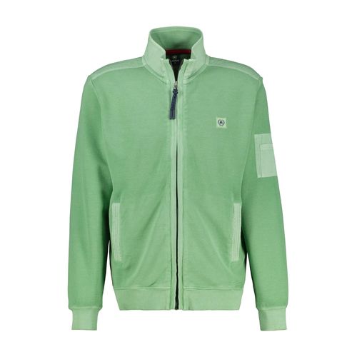 Sweatjacke LERROS, Herren, Gr. XXXL, grün (sage grün), Sweatware, Obermaterial: 100% Baumwolle, unifarben, casual, regular fit taillenbedeckt, Langarm Rippbündchen, Sweatjacken, mit Logo Stickerei