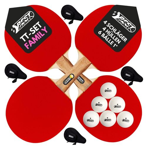 Best Sporting Tischtennisschläger Set FAMILY I 4 Tischtennis Schläger, 4 Schlägertaschen und 1* Tischtennisbälle I 9-teiliges wertiges Tischtennis Set I Tischtennissets I Table Tennis Racket