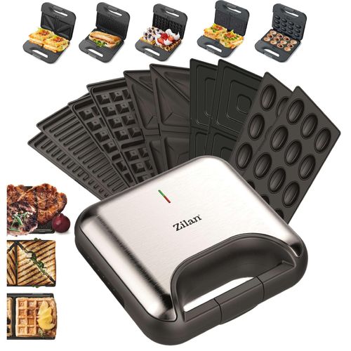 Zilan 5in1 Sandwichmaker Kontaktgrill Waffeleisen Zaubernuss 800W