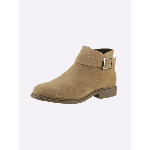 Stiefelette HEINE, Damen, Gr. 36, beige, Leder, Rindsleder, Veloursleder, modisch, Schuhe