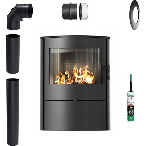 Kaminofen Herd Freistehender mit Holzfeuerung KRATKI ROLLO 2 10 kW fi 150 schwarz Installationsset