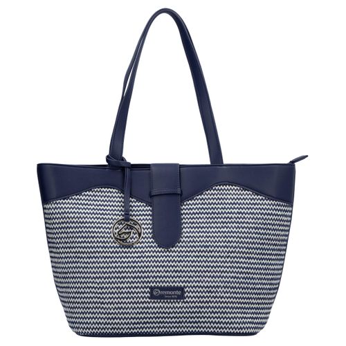 Shopper REMONTE, Damen, Gr. B/H/T: 43cm x 28cm x 16cm, blau (dunkelblau, weiß), Lederimitat, Taschen, Damen-Henkeltasche, Schultertasche mit Logo-Anhänger