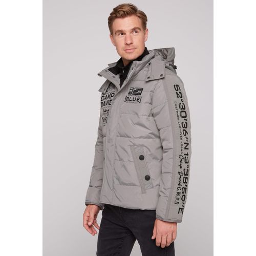 Steppjacke CAMP DAVID, Herren, Gr. S, grau, Steppware, Obermaterial: 100% Polyamid, unifarben, casual, regular fit Po-bedeckend, ohne Ausschnitt, Langarm, Jacken, mit Kapuze und Rippstop-Details
