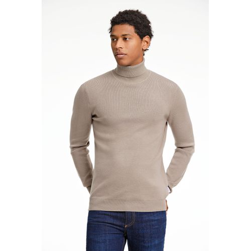 Rollkragenpullover LINDBERGH, Herren, Gr. L, braun (mid braun), Strick, Obermaterial: 52% Viskose, 25% Polyester, 23% Polyamid, unifarben, casual, regular fit taillenbedeckt, ohne Ausschnitt, Langarm Rippbündchen, Pullover, mit Rollkragen