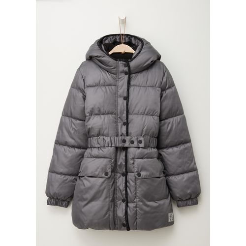 Outdoorjacke S.OLIVER JUNIOR, Mädchen, Gr. L (158/164), grau (shiny grau), Steppware, Obermaterial: 100% Polyester, unifarben, casual, regular fit Po-bedeckend, ohne Ausschnitt, Langarm elastischer Bund, Jacken, mit Kapuze