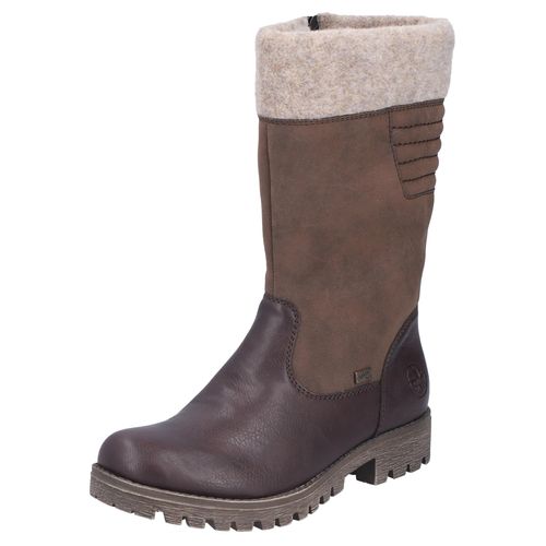 Winterstiefel RIEKER, Damen, Gr. 39, braun (dunkelbraun, beige), Lederimitat, Nubuklederimitat, Filz, klassisch, Schuhe, Boots, Outdoorstiefel mit wasserabweisender riekerTEX-Membran