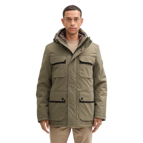 Outdoorjacke TOM TAILOR, Herren, Gr. L, grün (jungle soil grün), Obermaterial: 100% Polyester. Futter: 100% Polyester, unifarben, casual, regular fit Po-bedeckend, ohne Ausschnitt, Langarm Rippbündchen, Jacken, mit Kapuze