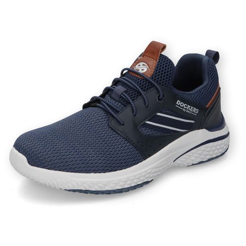 Slip-On Sneaker DOCKERS BY GERLI, Herren, Gr. 43, blau (navy, braun), Textil, Synthetik, sportlich, Schuhe, Slipper, Sneaker, mit leichter Laufsohle in Komfortweite G (weit)