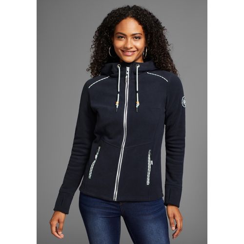Fleecejacke KANGAROOS, Damen, Gr. 36/38, blau (navy), Fleece, Obermaterial: 100% Polyester, casual, bequem hüftbedeckend, Langarm, Jacken, aus Polyester, figurbetonte Passform, mit Kapuze und Kordelzug, Topseller