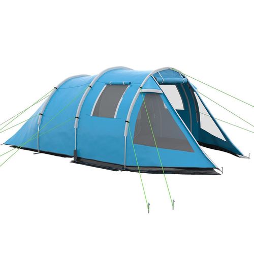 Tunnelzelt für 4 Personen Campingzelt mit Zwei Räumen UV-Schutz Blau