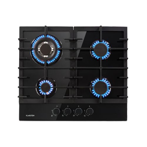 Ignito 4 Zonen Gaskochfeld 4-flammig Sabaf-Brenner Glaskeramik schwarz Schwarz 4 Brenner