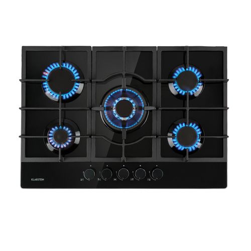 Ignito 5 Zonen Gaskochfeld 5-flammig Sabaf-Brenner Glaskeramik schwarz Schwarz 5 Brenner