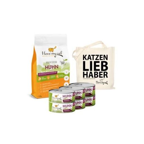 I love my cat ILMC set mit Huhn - Trockenfutter mit Huhn + Nassfutter mit Huhn + Jute Beutel