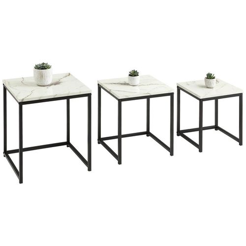 Mid.you Satztisch , Schwarz, Weiß , Metall, Holzwerkstoff , 3-teilig , Marmoroptik , quadratisch , eckig , Wohnzimmer, Wohnzimmertische,