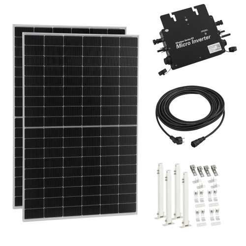 Balkonkraftwerk 'Brusson' mit Halterung 830W + Inverter + 10m Kabel