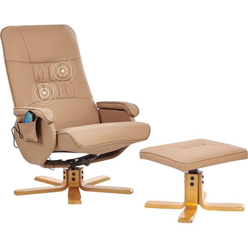 BELIANI Massagesessel Hellbraun Kunstleder Gesteppt mit Fußhocker Heizfunktion Liegefunktion Drehbar Büro Arbeitszimmer Drehsessel Polstersessel