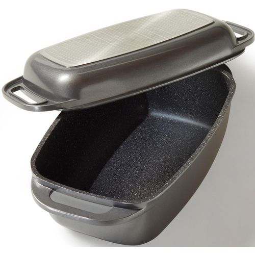 Bräter STONELINE, grau, B:22cm H:10,7cm L:40cm, Töpfe, mit Alugussdeckel, Induktion