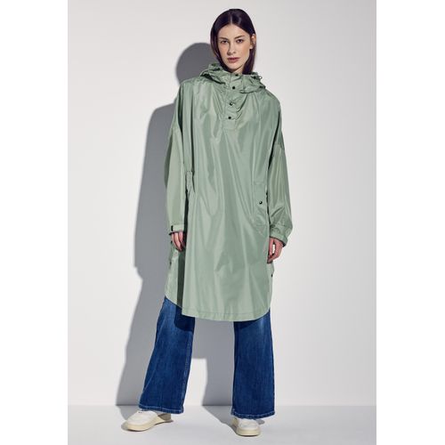 Regenponcho STREET ONE, Damen, light mint grün, Web, Obermaterial: 100% Polyester, unifarben, casual, sehr weit knielang, Rundhals, Langarm, Jacken, mit Kapuze und seitlichen Taschen