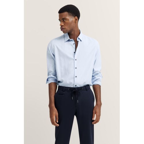 Langarmhemd BUGATTI, Herren, Gr. M, Normalgrößen, 320, hellblau, 100% Baumwolle, unifarben, casual, normal, Langarm eckige 2-Knopf-Manschette, Hemden, mit Strukturoptik