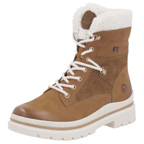 Winterboots REMONTE, Damen, Gr. 39, braun (hellbraun, sanftes weiß), Veloursleder, Textil, casual, Schuhe, Blockabsatz, Schnürstiefelette, Outdoorschuh mit Teddyfutter-Besatz