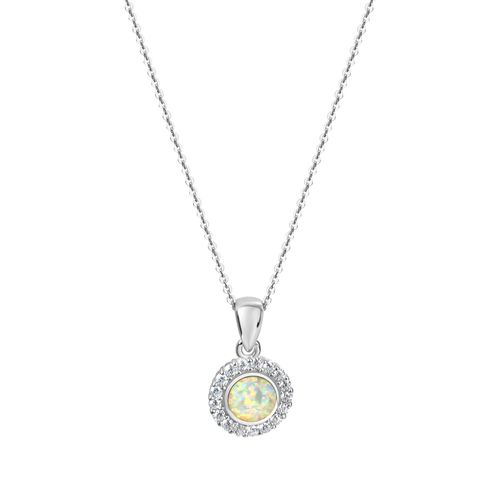 Zeeme Basic Halskette Silber 925 rhodiniert 45/42cm lang mit weißem syn. Opal und Zirkonia