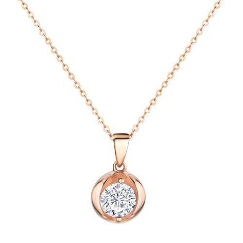 Zeeme Basic Halskette Silber 925 rosé-vergoldet 45cm lang mit weißem Zirkonia-Stein