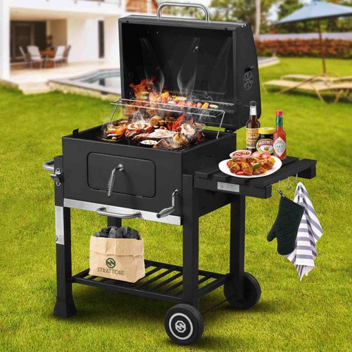 Strattore Holzkohlegrill / quadratischer BBQ XL Grillwagen aus Eisen