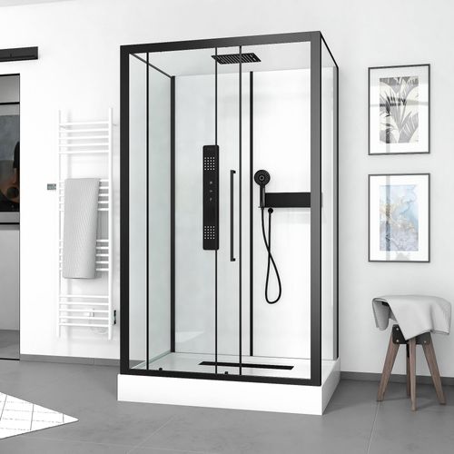 Dusche Komplett MARWELL Komplettdusche Fertigdusche White Rectangle 90 x 115 x 215 cm – Komplett Set inkl. Duschwanne und Armatur - Duschkabine mit Fronteinstieg und hochwertigem Aluminiumprofil