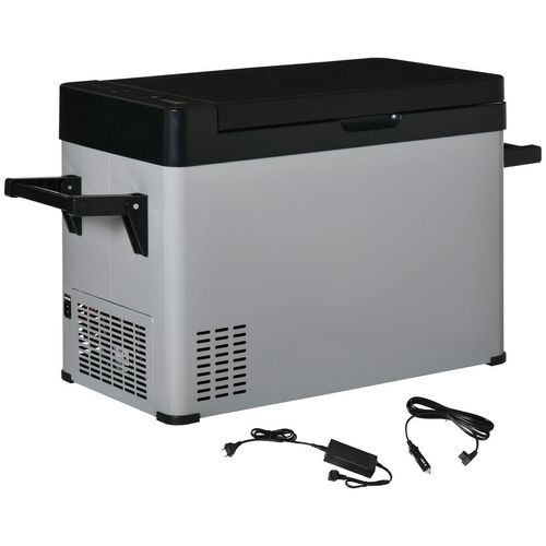 Kühlbox Auto 50L mit LCD-Anzeige 2 Modi Kompressor Autokühlschrank mit Griffe Boot Camper Reisen 12/24V DC und 110-240V AC Grau+Schwarz