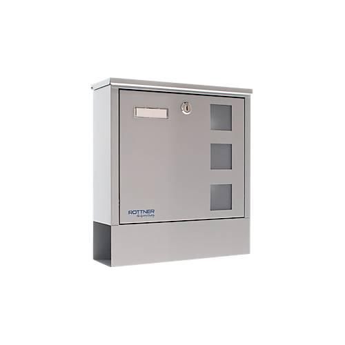 Rottner Briefkasten Lago Silver – Hochwertiger Stahl, Silber, mit Zeitungsrolle