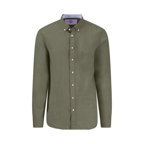 Leinenhemd FYNCH-HATTON, Herren, Gr. XXXL, N-Gr, grün (olive), Web, Obermaterial: 100% Leinen, unifarben, casual, regular fit taillenbedeckt, Langarm Manschette, Hemden, mit Brusttasche