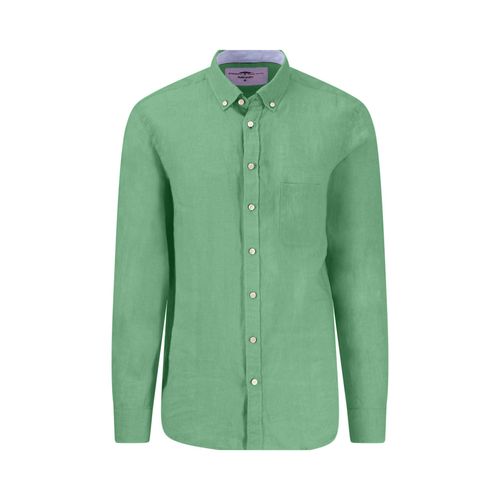 Leinenhemd FYNCH-HATTON, Herren, Gr. L, N-Gr, grün (turf grün), Web, Obermaterial: 100% Leinen, unifarben, casual, regular fit taillenbedeckt, Langarm Manschette, Hemden, mit Brusttasche