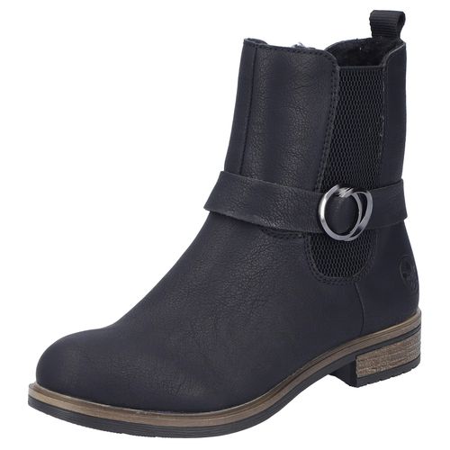 Winterstiefelette RIEKER, Damen, Gr. 40, schwarz, Lederimitat, Elastischer Einsatz, unifarben, klassisch, Schuhe, Chelseaboots, Boots, Blockabsatz, mit Innenreißverschluss