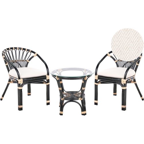 BELIANI Balkonset Schwarz Rattan 3-teilig 2 Sessel mit Couchtisch Auflagen Cremeweiß Boho Outdoor Indoor Garten Terrasse Balkon Wohnzimmer Schlafzimmer