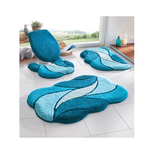 Badematte HAGEMANN Gr. 5, blau (ozean), WC-Vorleger halbrund ohne Ausschnitt (50cm x 50cm),, Badematten