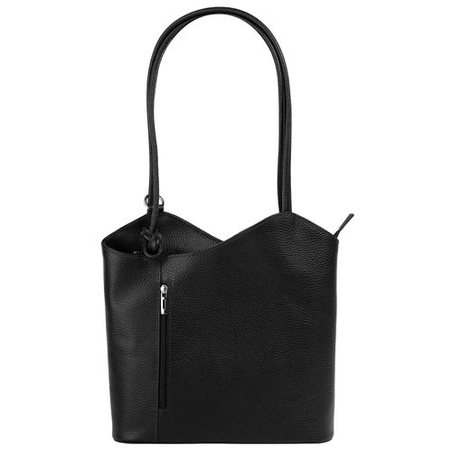 Cityrucksack CLUTY, Gr. B/H/T: 29cm x 28cm x 9cm, onesize, schwarz, Rindsleder, Leder, beschichtet, leicht glänzend, elegant, Rucksäcke, echt Leder, Made in Italy