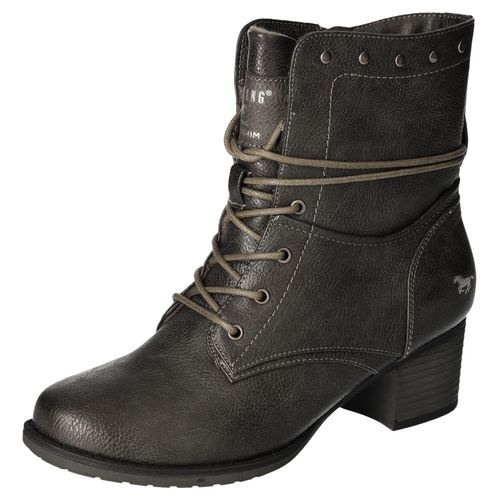 Stiefelette MUSTANG SHOES, Damen, Gr. 38, grau (graphit, used), Lederimitat, klassisch, Schuhe, Bikerboots, Stiefelette mit Innenreißverschluss