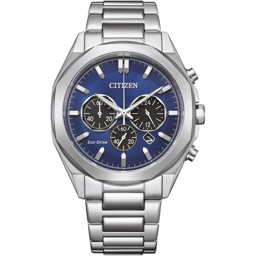 Chronograph CITIZEN, silber (silberfarben, blau), Armbanduhren, Herren, Armbanduhr, Herrenuhr, Solar, Stoppfunktion, Edelstahlarmband