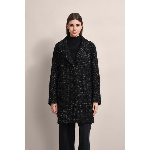Kurzmantel BUGATTI, Damen, Gr. 38, schwarz, 37% Polyacryl, 23% Polyester, 20% Baumwolle, 18% Schurwolle, 2% Alpaka, gepunktet, casual, comfort fit, Langarm normaler Saum, Mäntel, in eleganter Optik
