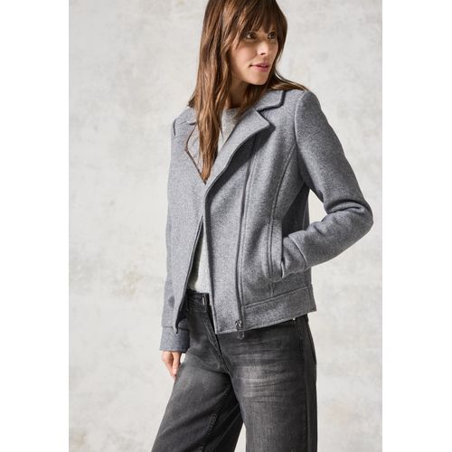 Bikerjacke CECIL, Damen, Gr. L (42), grau (platinum grau meliert), Web, Obermaterial: 100% Polyester, casual, gerade hüftlang, V-Ausschnitt, Langarm Bündchen, Jacken, in Woll-Optik