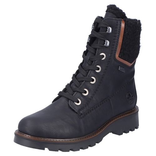 Winterstiefelette RIEKER, Damen, Gr. 42, schwarz, Lederimitat, Textil, kontrastfarbene Details, klassisch, Schuhe, Schnürboots, Winterboots mit wasserabweisender riekerTEX-Membran