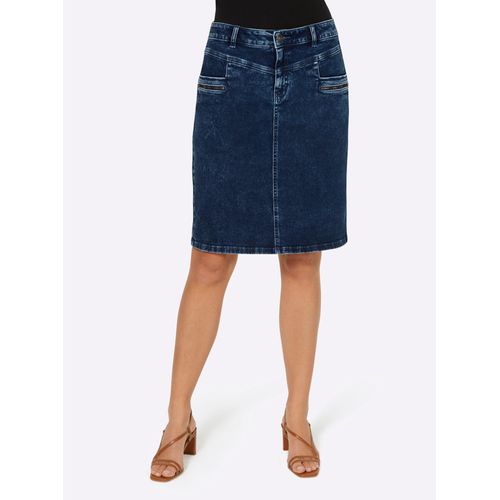 Jeansrock HEINE, Damen, Gr. 36, blau (blau, stone, washed), 98% Baumwolle, 2% Elasthan, unifarben, kurz, Röcke