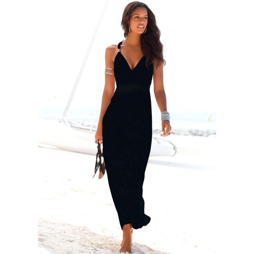 Maxikleid LASCANA, Damen, Gr. 44, N-Gr, schwarz, Jersey, Obermaterial: 100% Viskose, feminin, figurbetont bodenlang, V-Ausschnitt, ohne Ärmel, Kleider, mit verstellbarem Ausschnitt und gesmokter Taille, Sommerkleid, Basic