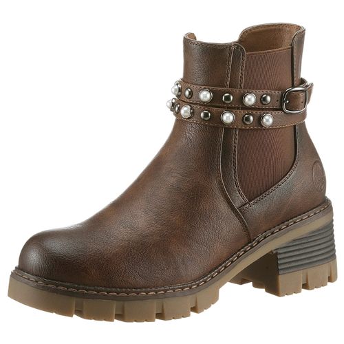 Winterstiefelette RIEKER, Damen, Gr. 43, braun (tabak), Lederimitat, used, modisch, Schuhe, Winterboots, Chelseaboots mit praktischem Innen-Reißverschluss